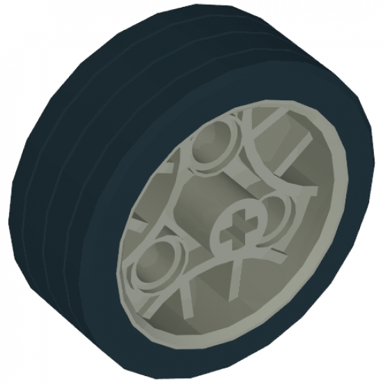 Wheel 36.8 x 14 ZR with Axle Hole, 3 Pin Holes, and Fixed Black Rubber Tire
