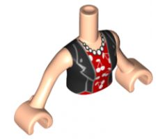 Mini Doll, Torso Friends Woman Black Vest over Red Shirt with Cherries Pattern, Light Nougat Arms with Hands