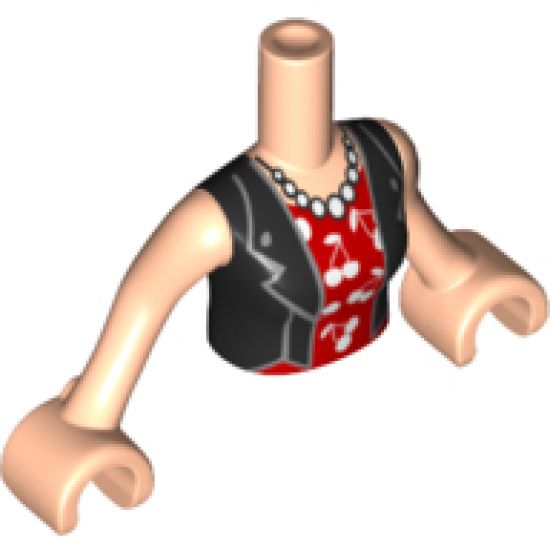 Mini Doll, Torso Friends Woman Black Vest over Red Shirt with Cherries Pattern, Light Nougat Arms with Hands