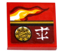 Tile 2 x 2 with Flame, Filler Cap and Ninjago Logogram 'Fire' Pattern Model Left Side (Sticker) - Set 70600