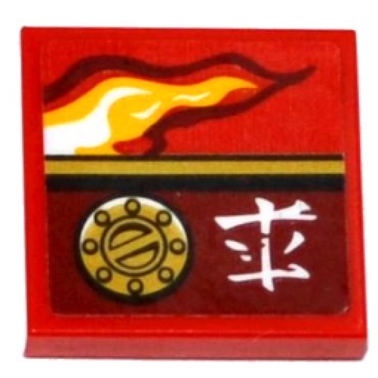 Tile 2 x 2 with Flame, Filler Cap and Ninjago Logogram 'Fire' Pattern Model Left Side (Sticker) - Set 70600