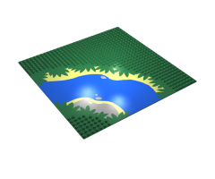 Baseplate 32 x 32 7-Stud Road Curve with River Blue/Yellow/Gray Pattern