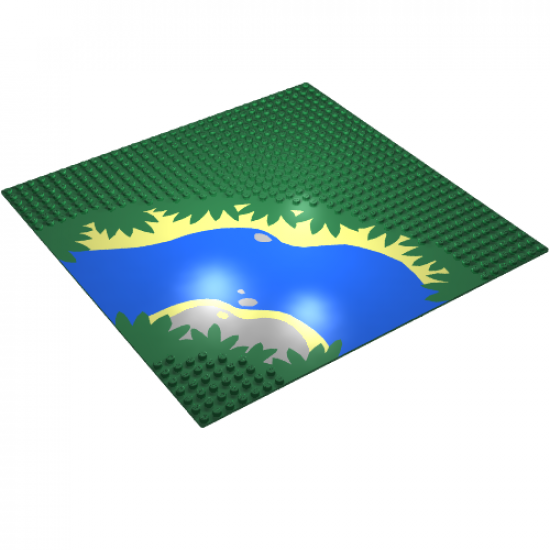 Baseplate 32 x 32 7-Stud Road Curve with River Blue/Yellow/Gray Pattern