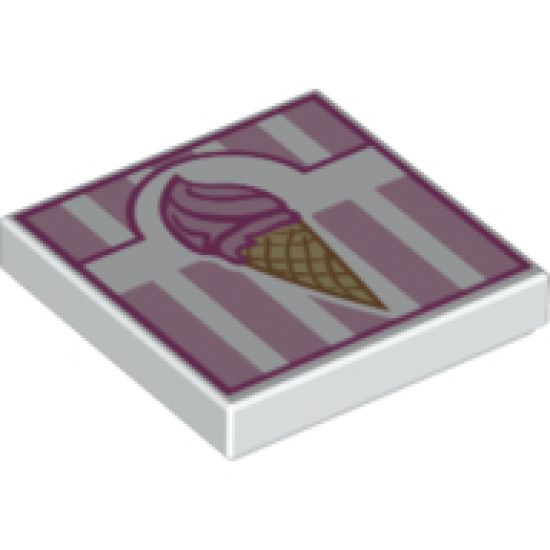 Tile 2 x 2 with Ice Cream Cone on Pink and White Pattern