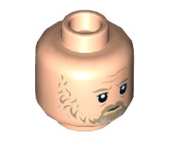 Minifigure, Head Dual Sided, Dark Tan Moustache and Beard with Gray Pattern, Sad / Angry Pattern (SW Luke Skywalker) - Hollow Stud