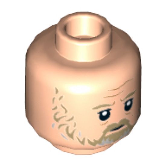 Minifigure, Head Dual Sided, Dark Tan Moustache and Beard with Gray Pattern, Sad / Angry Pattern (SW Luke Skywalker) - Hollow Stud