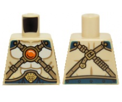Torso Bare Chest with Body Lines, Gold Crossing Straps and Blue Round Jewel (Chi) Pattern