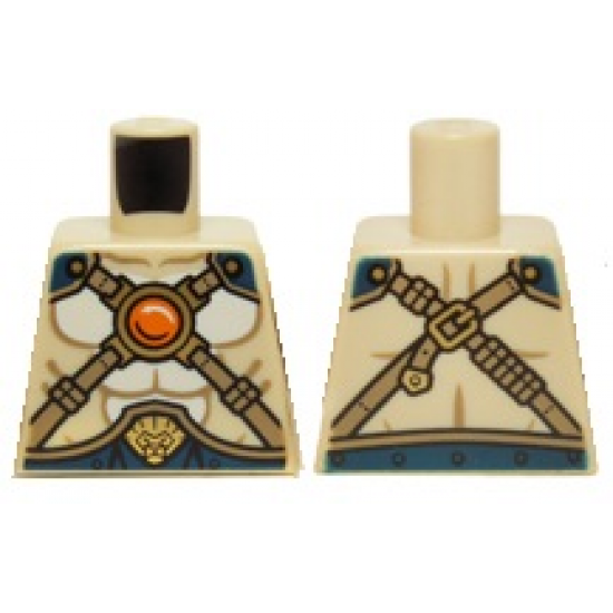 Torso Bare Chest with Body Lines, Gold Crossing Straps and Blue Round Jewel (Chi) Pattern