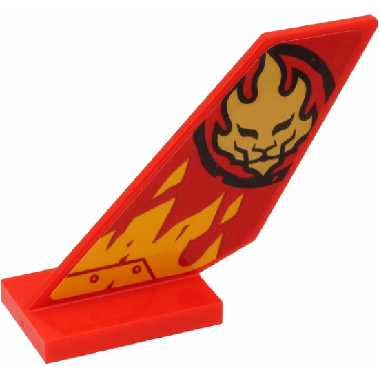 Tail Shuttle with Gold Lion Head in Black Circle and Yellow Flames on Red Background Pattern Model Left Side (Sticker) - Set 71704