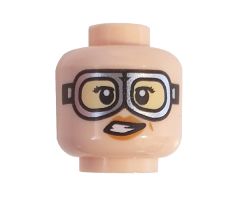 Minifigure, Head Dual Sided Female, Dark Tan Eyebrows, Smile / Silver Goggles Pattern (Jillian Holtzmann) - Hollow Stud