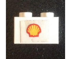 Brick 1 x 2 with Shell Logo Medium Pattern, Short Red Stripes (Sticker) - Set 7735