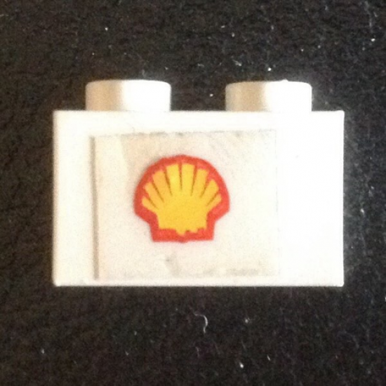 Brick 1 x 2 with Shell Logo Medium Pattern, Short Red Stripes (Sticker) - Set 7735