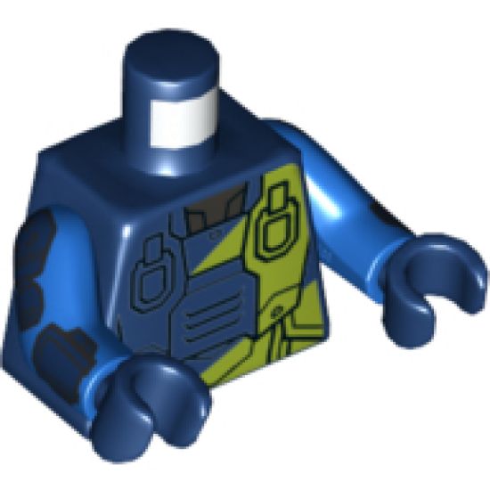 Torso Spacesuit with Lime Green 'R' and Stripe over Reflective Shirt Pattern / Blue Arms with Dark Blue Pads / Dark Blue Hands