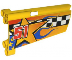 Technic, Panel Fairing #20 Large Long, Small Hole, Side A with Checkered Flag, Stars, Blue Flames and '51' Pattern (Sticker) - Set 8651