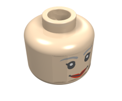 Minifigure, Head Female with Brown Thin Eyebrows, White Pupils and Short Eyelashes, Wide Smile with Red Lips Pattern - Blocked Open Stud