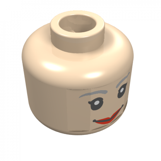 Minifigure, Head Female with Brown Thin Eyebrows, White Pupils and Short Eyelashes, Wide Smile with Red Lips Pattern - Blocked Open Stud