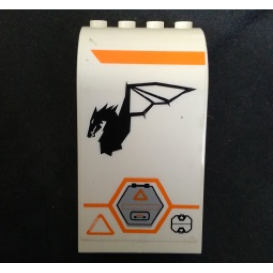 Panel 3 x 4 x 6 Curved Top with Orange Stripe, Gray Hexagonal Hatch and Dragon Logo Facing Left Pattern (Sticker) - Set 7644