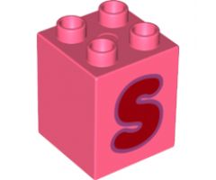 Duplo, Brick 2 x 2 x 2 with Letter S Red Pattern