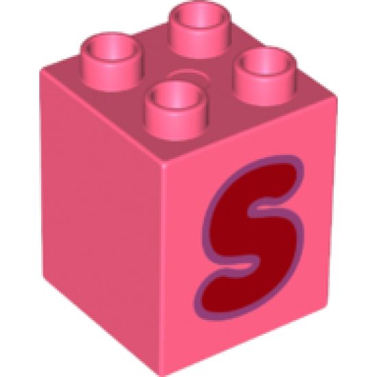 Duplo, Brick 2 x 2 x 2 with Letter S Red Pattern