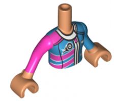 Mini Doll, Torso Friends Girl Dark Pink and Dark Azure Racing Jacket Pattern, Nougat Arms with Hands with Dark Pink Right Sleeve, Dark Azure Left Sleeve