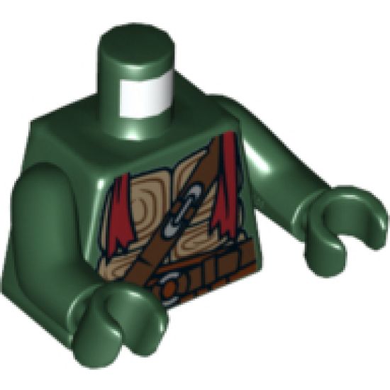 Torso Turtle Shell with Dark Brown Belts, Silver Buckles and Dark Red Bandana Pattern / Dark Green Arms / Dark Green Hands