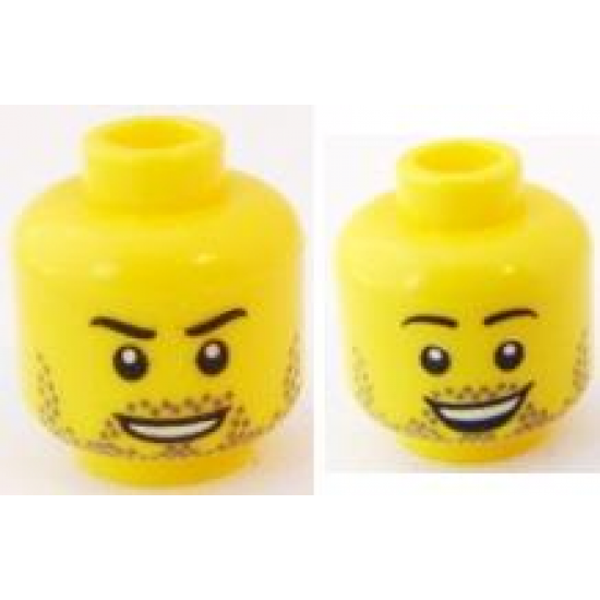 Minifigure, Head Dual Sided Beard Stubble, Smile / Open Smile Pattern - Blocked Open Stud
