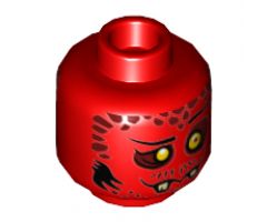 Minifigure, Head Dual Sided Alien Black Eyebrows, Yellow Eyes, Dark Red Spots, Broken Fangs, Goofy Open Smile Teeth / Closed Mouth Pattern - Hollow Stud
