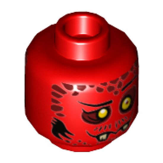 Minifigure, Head Dual Sided Alien Black Eyebrows, Yellow Eyes, Dark Red Spots, Broken Fangs, Goofy Open Smile Teeth / Closed Mouth Pattern - Hollow Stud