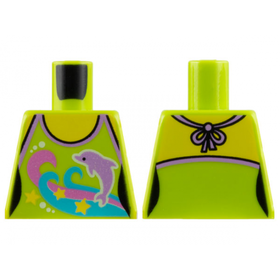 Torso Halter Top with Dolphin, Pink and Medium Azure Swirls and Yellow Stars Pattern