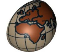 Cylinder Hemisphere 2 x 2 with Cutout with Europe, Africa, Asia, Australia Reddish Brown Globe Pattern