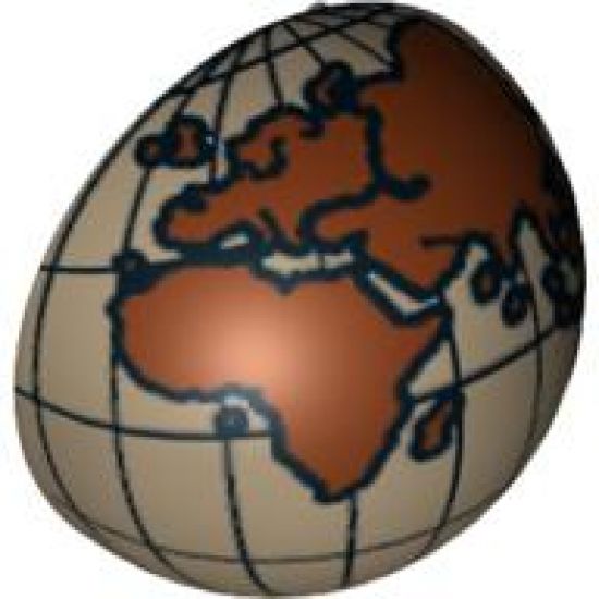 Cylinder Hemisphere 2 x 2 with Cutout with Europe, Africa, Asia, Australia Reddish Brown Globe Pattern