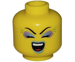 Minifigure, Head Dual Sided Female, Metallic Blue and Purple Eye Shadow and Lips, Open Smile / Singing Eyes Closed Open Mouth Pattern - Hollow Stud