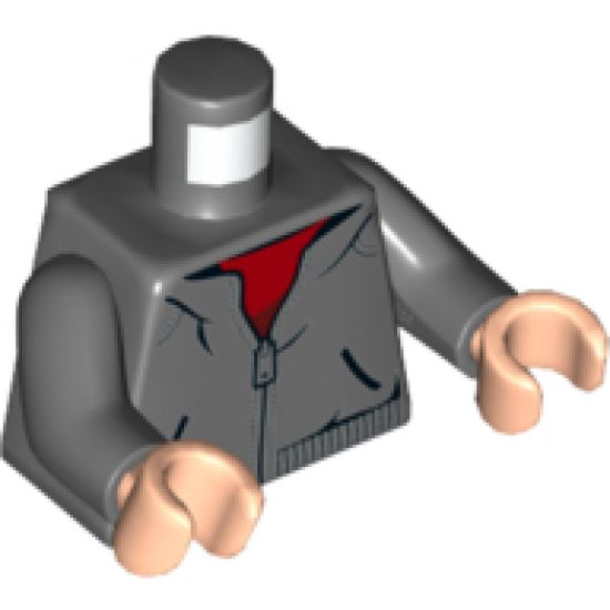 Torso Dark Bluish Gray Hoodie, Red Shirt and Zipper Pattern / Dark Bluish Gray Arms / Light Nougat Hands
