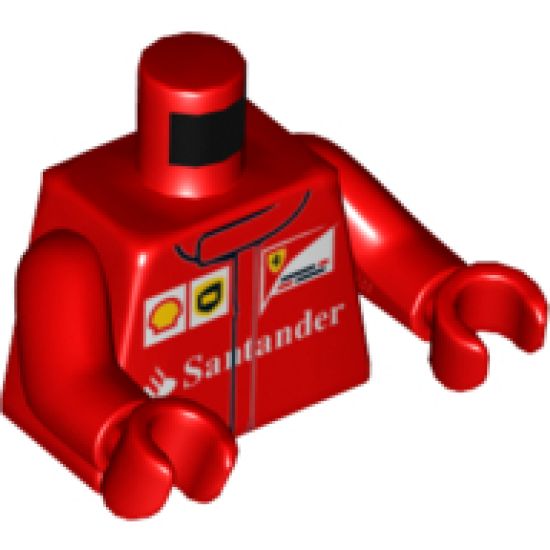 Torso Speed Champions with Shell, UPS, Ferrari and White Santander Logo Front, Ferrari and Shell Logos Back Pattern / Red Arms / Red Hands