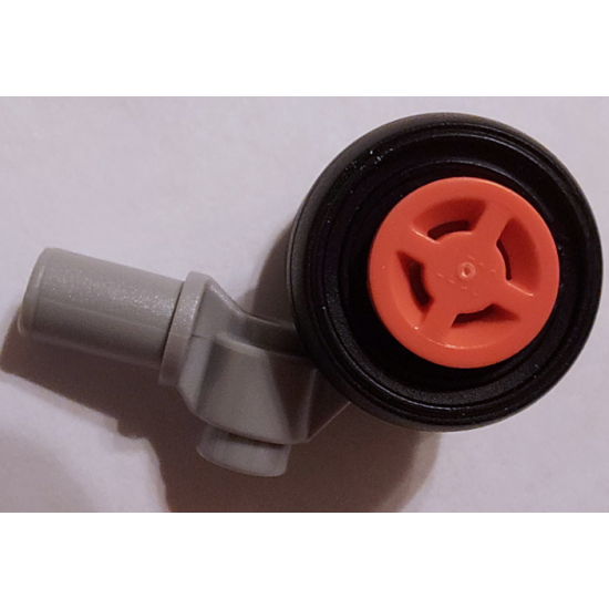 Aircraft Technic Pin with Dual Wheels Holder with Coral Wheels with Slot and Black Tires (61483 / 34337 / 59895)