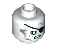 Minifigure, Head Alien with PotC Gray Cracks and Spots, Black Eyepatch, White Eyes, Crooked Scowl Pattern - Hollow Stud