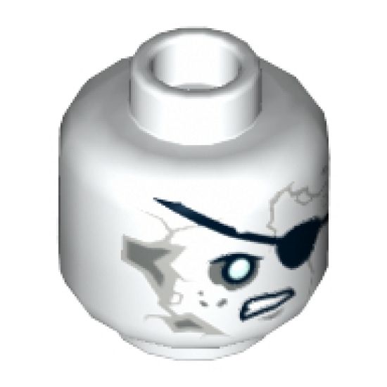 Minifigure, Head Alien with PotC Gray Cracks and Spots, Black Eyepatch, White Eyes, Crooked Scowl Pattern - Hollow Stud