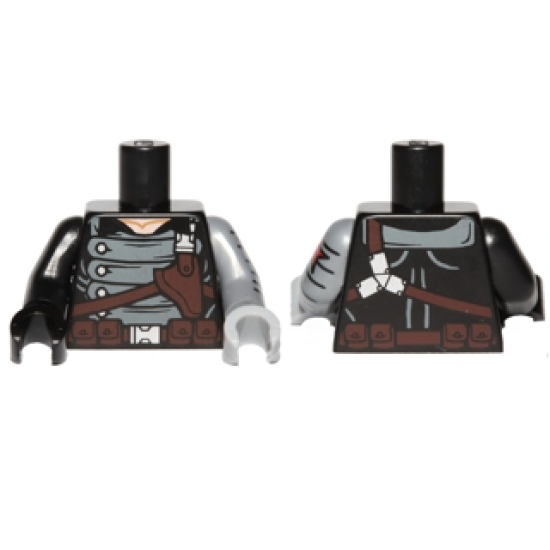 Torso Gray Armor with Holster Pattern (Winter Soldier) / Flat Silver Arm Left with Red Star Pattern / Black Arm Right / Light Bluish Gray Hand Left / Black Hand Right