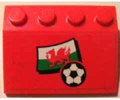 Slope 33 3 x 4 with Flag of Wales and Soccer Ball on Red Background Pattern (Sticker) - Set 3407