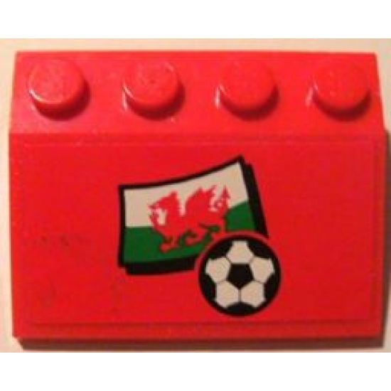 Slope 33 3 x 4 with Flag of Wales and Soccer Ball on Red Background Pattern (Sticker) - Set 3407