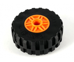 Wheel & Tire Assembly 18mm D. x 14mm with Pin Hole, Fake Bolts and Shallow Spokes with Black Tire 37 x 14 (55981 / 35578)
