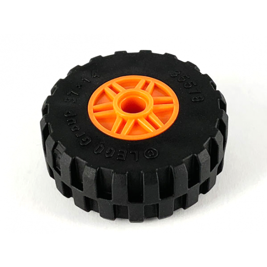 Wheel & Tire Assembly 18mm D. x 14mm with Pin Hole, Fake Bolts and Shallow Spokes with Black Tire 37 x 14 (55981 / 35578)