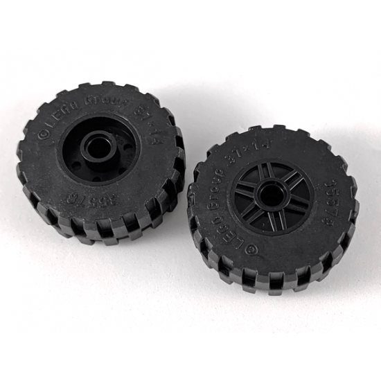 Wheel & Tire Assembly 18mm D. x 14mm with Pin Hole, Fake Bolts and Shallow Spokes with Black Tire 37 x 14 (55981 / 35578)