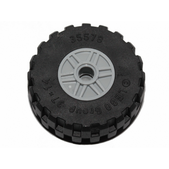 Wheel & Tire Assembly 18mm D. x 14mm with Pin Hole, Fake Bolts and Shallow Spokes with Black Tire 37 x 14 (55981 / 35578)