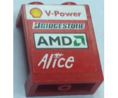 Panel 1 x 2 x 2 - Hollow Studs with Shell V-Power, Bridgestone, AMD and Alice Logos Pattern, Model Right (Sticker) - Sets 8168 / 8185