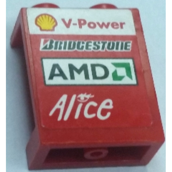 Panel 1 x 2 x 2 - Hollow Studs with Shell V-Power, Bridgestone, AMD and Alice Logos Pattern, Model Right (Sticker) - Sets 8168 / 8185