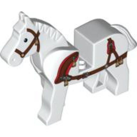 Horse with Black Eyes, White Pupils, Dark Brown Bridle and Reddish Brown Harness with Gold Tassels Pattern