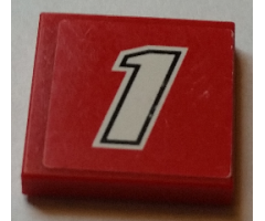 Tile 2 x 2 with Number 1 White with Black Outline on Red Background Pattern (Sticker) - Sets 8168 / 8185
