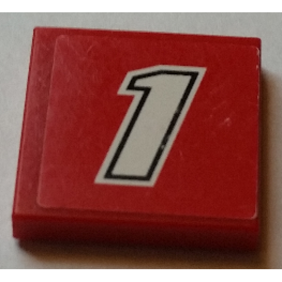 Tile 2 x 2 with Number 1 White with Black Outline on Red Background Pattern (Sticker) - Sets 8168 / 8185