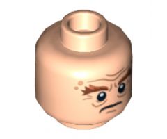 Minifigure, Head Dual Sided LotR Bushy Brown Eyebrows, Wrinkles, Scowling / Battle Rage Pattern (Gloin) - Hollow Stud